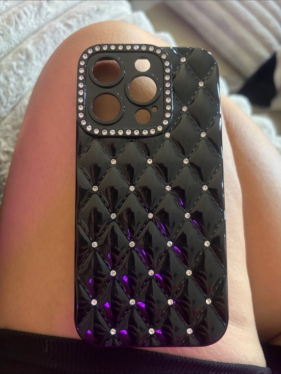 Other - iPhone 15 Pro Black Quilted Rhinestone Phone Case - Fashion Protective Cover